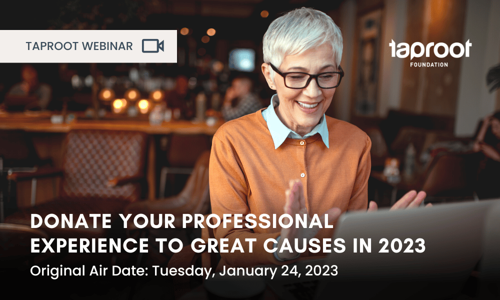 Donate Your Professional Experience to Great Causes in 2023 webinar banner