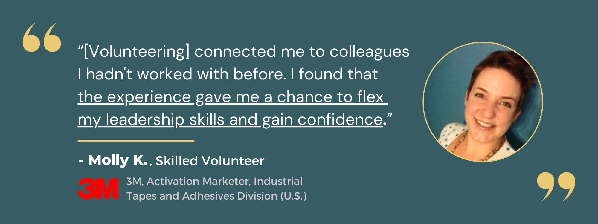 quote from Molly K. about how volunteering connected her with coworkers