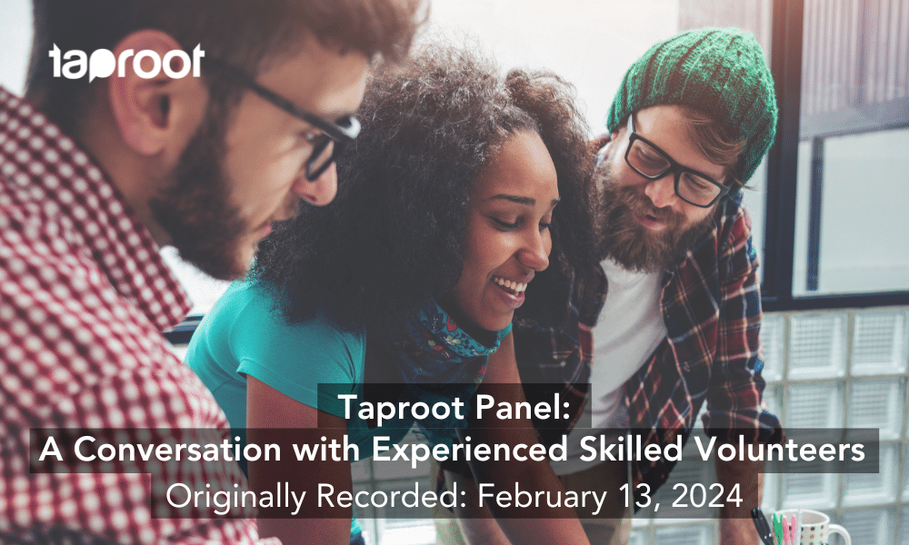 Event banner with title Taproot Panel: A Conversation with Experienced Skilled Volunteers